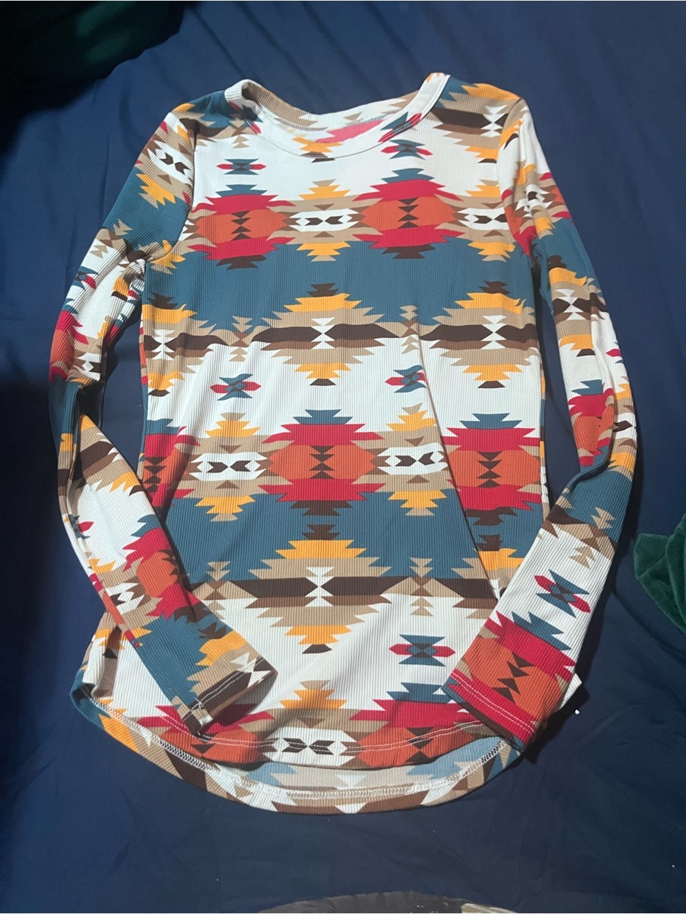 🕸️ (10 for $10) Aztec-Print Long Sleeve Women's Top - Multi Color